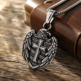 Eagle Cross Shield Pendant Necklace, Religious Faith Men’s Necklace