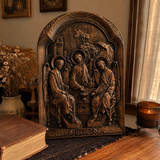 【Holy Trinity Wood Carving】Handcrafted Beech Wood Icon Three Graces Colorway Home Prayer Altar Spiritual Gift