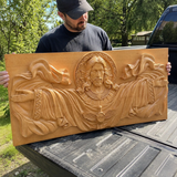 Trinity of Grace” Hand-Carved Jesus & Holy Spirit Wood Wall Art – 22.75