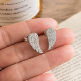 Angel Wing Moissanite Stud Earrings, Solid 925 Sterling Silver Pave Setting Wing Earrings, Guardian Symbol Jewelry Gift for Women