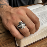 S925K Silver Jesus Guardian Cross Sacred Heart of Jesus Ring