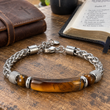 Faith Tiger Eye & Stainless Steel Men's Bracelet – Strength, Courage & Daily Reminder