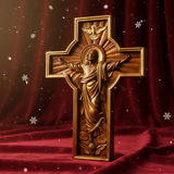 天鹅绒背景耶稣升天木雕十字架