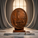 大理石背景法蒂玛圣母木雕