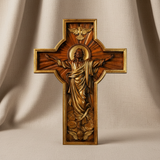 亚麻布背景正面近景升天十字架