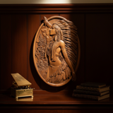 深色墙面原住民女性木雕