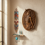 珠饰绿松石原住民女性木雕