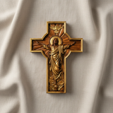 高端亚麻布背景耶稣升天木雕十字架