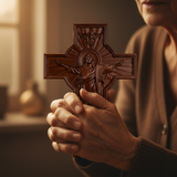 祈祷手势持升天十字架