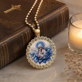 Blue Floral Madonna & Child Pendant Necklace