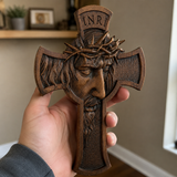 Sacred Thorn Crown Wooden Cross ✝️ | Hand-Carved Beechwood Crucifix with Crown of Thorns