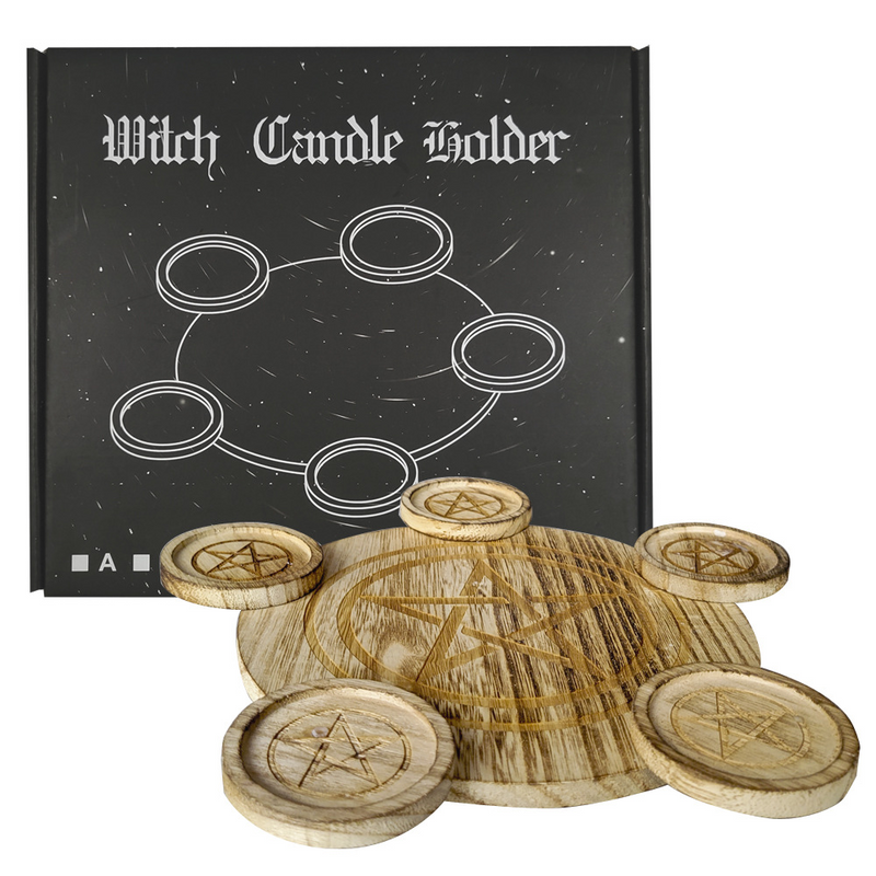 Pentagram Wooden Disc Candle Holder DIY Tarot Decoration Crystal Accessories