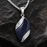 Angel's Tears Two‑Tone Gemstone Titanium Steel Necklace, Men's Blue Sandstone & Black Onyx Pendant