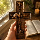 Christ Still Reaches Down – Hand-Carved Beechwood Savior Cross - product view