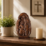 Natural Beechwood Nativity Scene Wooden Carved Plaque Tabletop Arrangement