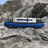 Two‑Layer Braided Leather Cross Bracelet