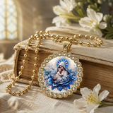 Blue Floral Madonna & Child Pendant Necklace