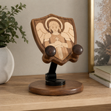 Black Walnut “Archangel Michael” Adjustable Phone Stand—A Faith-Inspired Wooden Desktop Stand