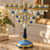 Elegant Blue & Gold Nine-Branch Hanukkah Menorah