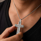 Braided Steel‑Wire Textured Cross Pendant Necklace