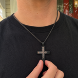 Industrial Brushed Cracked Copper Inlay Stainless Steel Cross Necklace