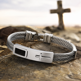 Three‑Row Braided Wire Cross Stainless Steel Men's Bracelet