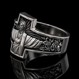 S925K Silver Jesus Guardian Cross Sacred Heart of Jesus Ring