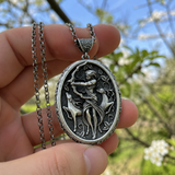 Artemis Greek Goddess Pendant Necklace, Vintage Pure Tin Mythology Necklace