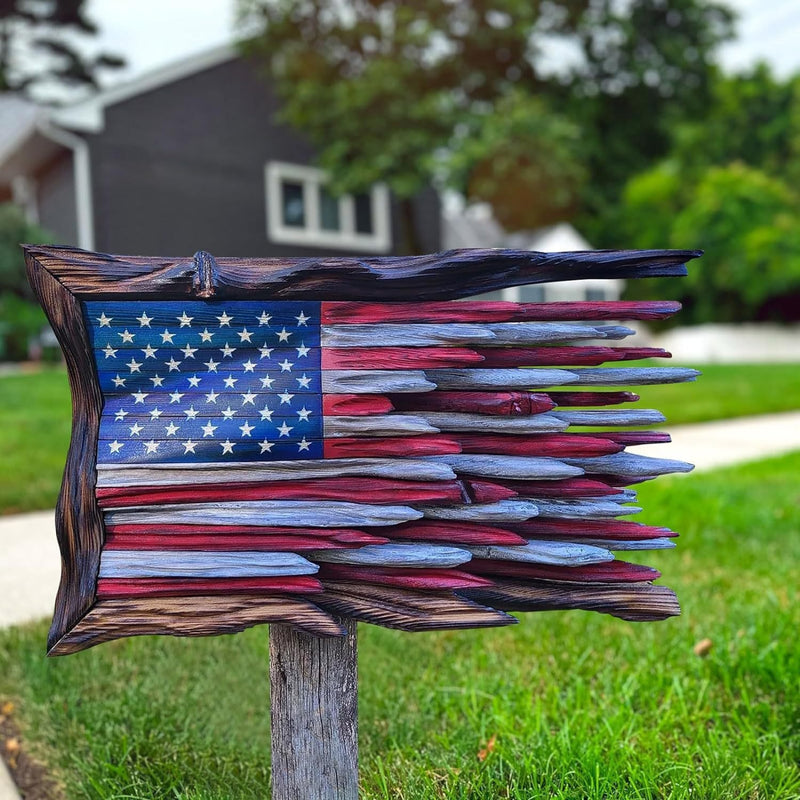 American Flag Solid Wood Engraved Wall Hanging: Independence Day Declaration of Glory