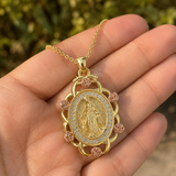 Two‑Tone Rose Virgin Mary Necklace, Vintage Zircon Religious Pendant for Women