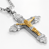 Titanium Steel Crucifix Necklace with Zircon