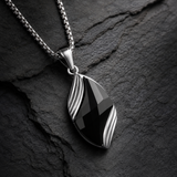 Angel's Tears Two‑Tone Gemstone Titanium Steel Necklace, Men's Blue Sandstone & Black Onyx Pendant