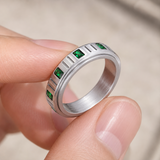 6mm Grooved Square Green CZ Rotatable Spinner Stainless Steel Ring