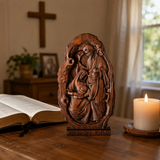 Natural Beechwood Nativity Scene Wooden Carved Plaque Tabletop Arrangement