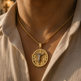 3D Crucifixion Lord’s Prayer Engraved Medallion Pendant Necklace
