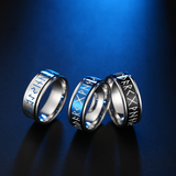 Glow In The Dark Viking Elder Futhark Rune Rotatable Spinner Stainless Steel Anxiety Relief Ring