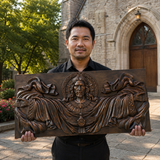 Trinity of Grace” Hand-Carved Jesus & Holy Spirit Wood Wall Art – 22.75