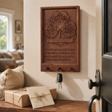 Holy Trinity Wooden Key Holder – Hand-Carved Walnut Wall Plaque with Matthew 28:19