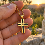 Braided Inlay Cross Necklace – Modern Christian Pendant for Men