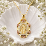 Two‑Tone Rose Virgin Mary Necklace, Vintage Zircon Religious Pendant for Women