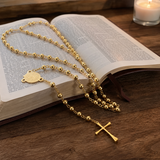 Gold Plated Stainless Steel Miraculous Medal Rosary Necklace