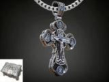 Jesus Virgin Mary Trinity Double Sided Engraved S925K Silver Cross Necklace