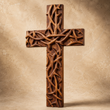 Hand-Carved Beechwood Crown of Thorns Wall Cross