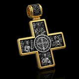 Double-Sided S925K Sterling Silver Sacred Heart and Saint Cross Pendant—Your Daily Spiritual Companion