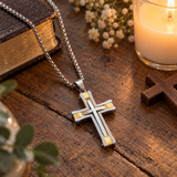 Layered Two-Tone Cross Necklace – Modern Christian Pendant for Men