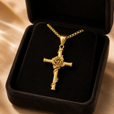 Rose Wrapped Cross Necklace, Retro Religious Pendant for Men Women