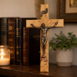Holy City Wood Olive Wood Crucifix with Bronze Christ — Handcrafted Prayer Cross