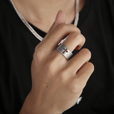 Vintage Antiqued Open-Band Cross Cutout Stainless Steel Ring