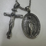 Jesus Cross and Virgin Mary Combination Necklace Pendant