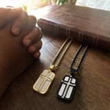 Men's Cross Dog Tag Necklace, Stainless Steel Faith Pendant